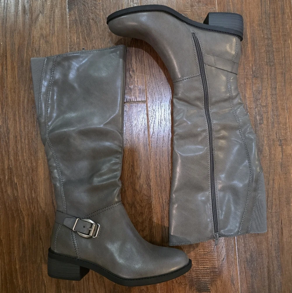 Baretrap Womens Sasson Tall Shaft Riding Boot Size 8.5 Faux Leather Gray Comfort